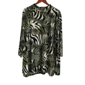Susan Graver Women Tunic Top 3X Muted Abstract Animal Print Artsy Liquid Knit